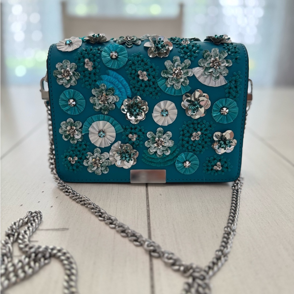 Floral Embellished Teal Bag